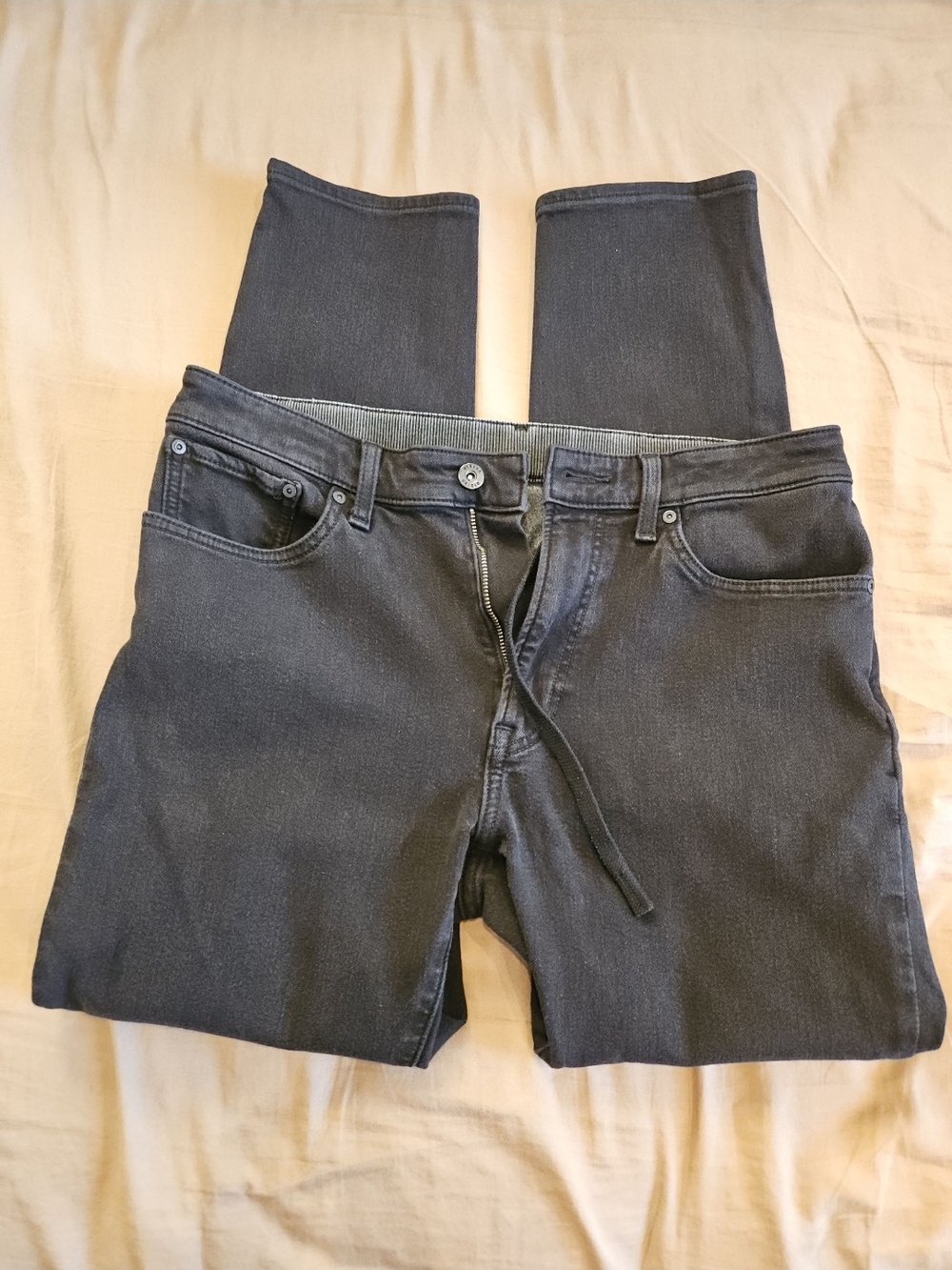 2 Men's Black Stretch Jeans with Drawstring Waist